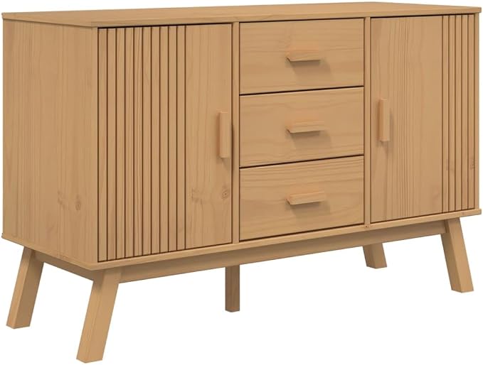 Scandinavian Style Sideboard Brown Solid Pine Wood 45 Inch Wide Sideboard - Image 2