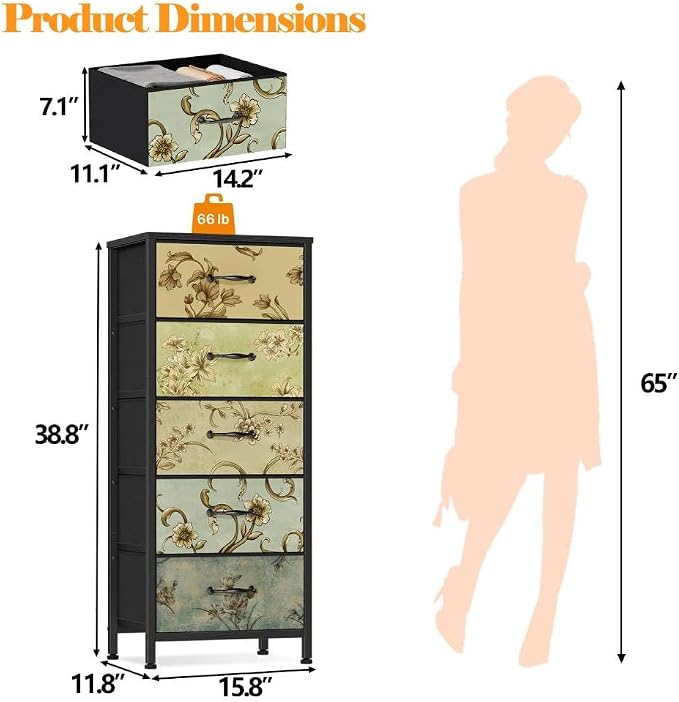 Furnulem Vertical Dresser for Bedroom, Tall Skinny Storage Tower - Image 3