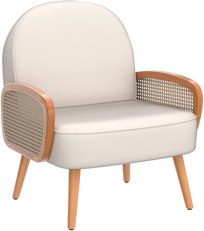 Aklaus Mid Century Modern Accent Chairs Set of 2 Upholstered Rattan Faux - Image 4