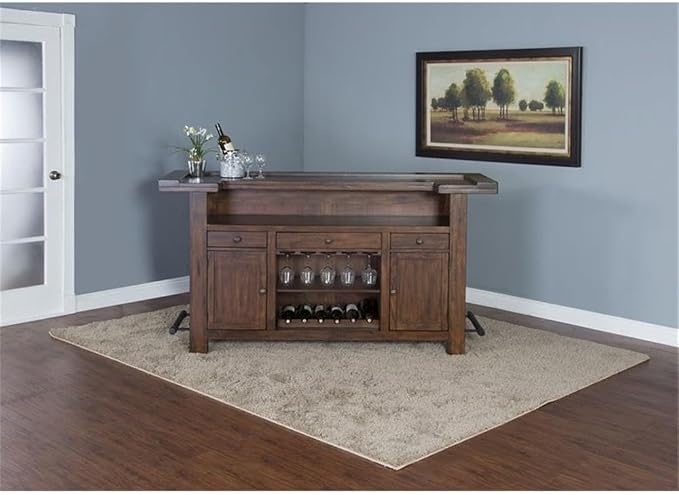 Pemberly Row 78" Farmhouse Wood Freestanding Island Home Bar Unit, Stemware - Image 6