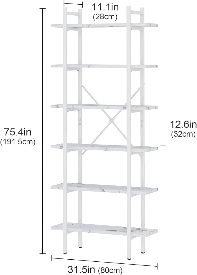 Bookshelf 6 Tiers White Wooden Storage Shelf, Modern Open Display Storage - Image 2