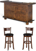 Pemberly Row Set of 3 Polished Brown Wood Bar Unit & 2 Swivel Barstool by PEMBERLYROW