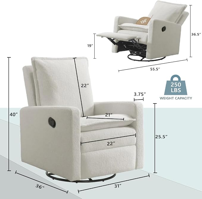Oxford Baby Uptown Upholstered Glider Recliner Rocking Chair 360° Swivel - Image 3