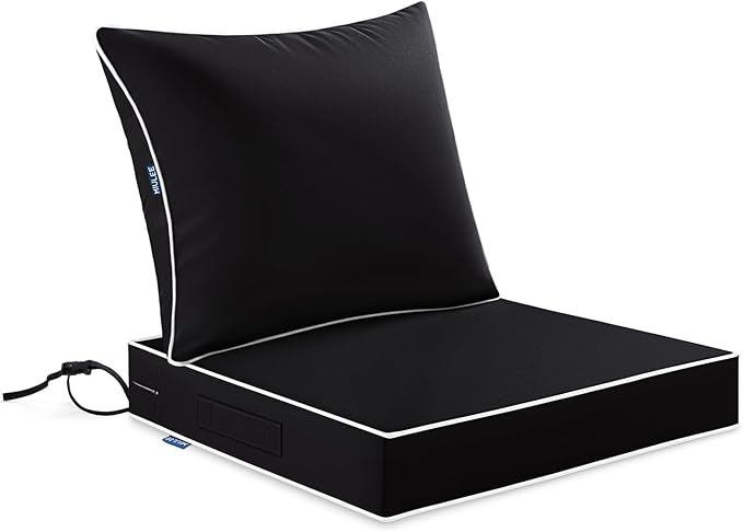 MIULEE Black Outdoor Seat Cushion 22x24 Inch Waterproof & 3 Year Fade Resistant by MIULEE