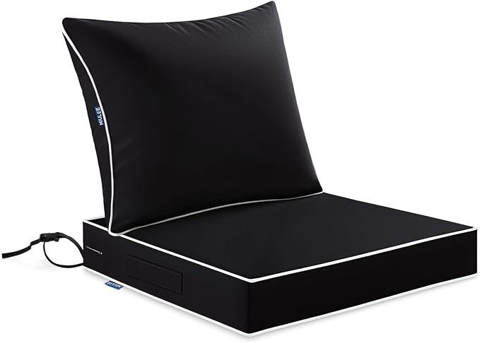 MIULEE Black Outdoor Seat Cushion 24x24 Inch Waterproof & 3 Year Fade Resistant by MIULEE