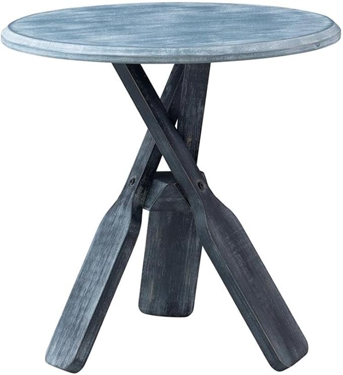 Pemberly Row Coastal Wood Side Table, Distressed Blue Finish, Tripod Base - Image 8