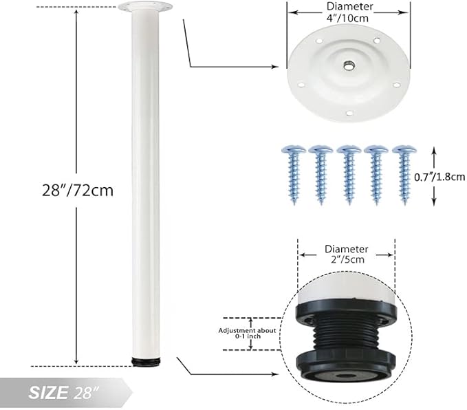 QLLY 28 inch Adjustable Metal Desk Legs, Heavy Duty Furniture Table Legs - Image 2