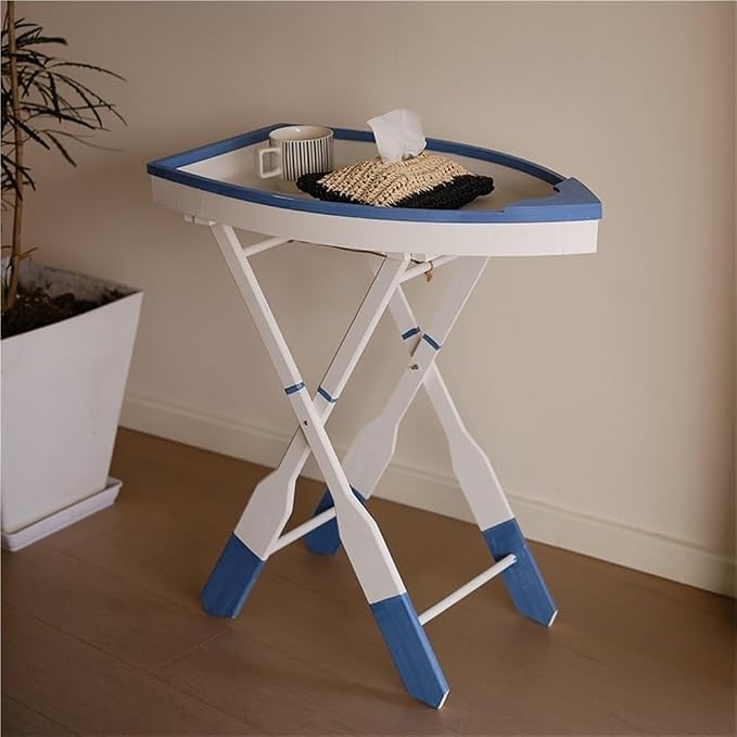 Boat-Shaped Solid Wood Folding Coffee Table, Foldable Accent Table by Unknown