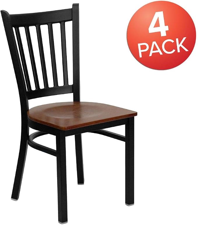 Flash Furniture 4 Pack HERCULES Series Black Vertical Back Metal Restaurant - Image 4
