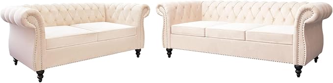 Chesterfield Loveseat Sofa, Modern Velvet Small Sofa Couch 2 Seater - Image 9