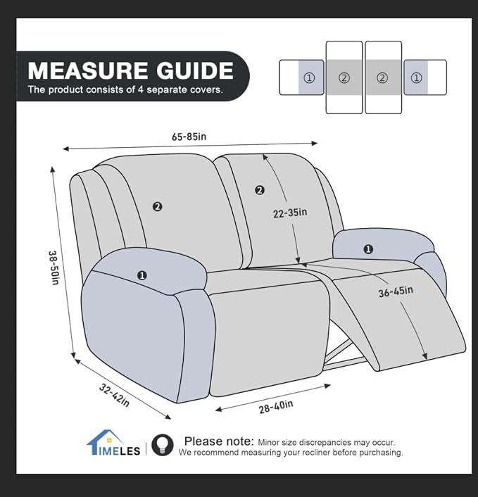 Timeles Extra Wide Recliner Loveseat Covers Oversized Reclining Couch Covers - Image 5