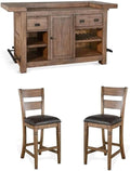 Pemberly Row Set of 3 Wood Bar Unit and 2 Ladderback Barstool in Natural Brown by PEMBERLYROW