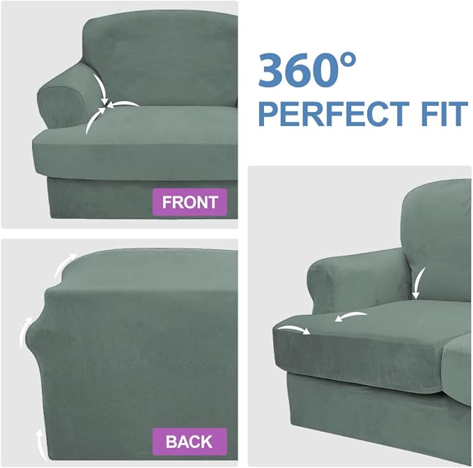 CUCRAF T Cushion Sofa Cover 2 Piece Armchair Slipcovers, Soft Thick Velvet - Image 6