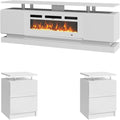 3-Piece Modern Living Room Table Set, Includes High Gloss 70" Fireplace TV by Nordivale