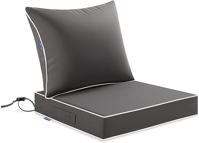 MIULEE Dark Grey Outdoor Seat Cushion 24x24 Inch Waterproof & 3 Year Fade by MIULEE