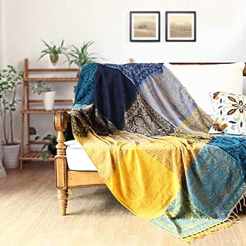 Bohemian Throw Blanket for Couch，Colorful Chenille Tassels Boho Woven Hippie - Image 7