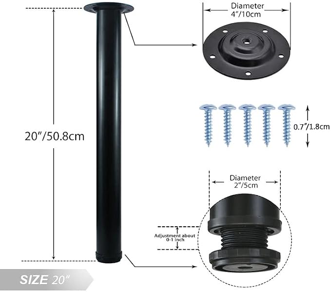 QLLY 20 inch Adjustable Metal Desk Legs, Heavy Duty Furniture Table Legs - Image 2