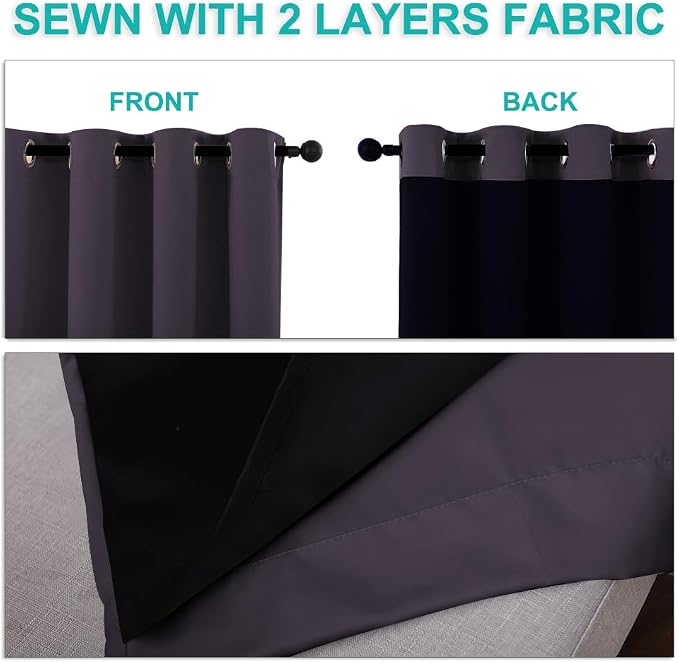 NICETOWN 100% Blackout Curtains 84" Long, Pair of Energy Smart & Noise Blocking - Image 5