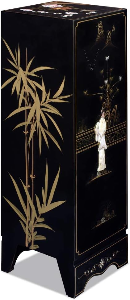 Black Lacquer Mother of Pearl Chinese Pedestal Cabinet - Image 4