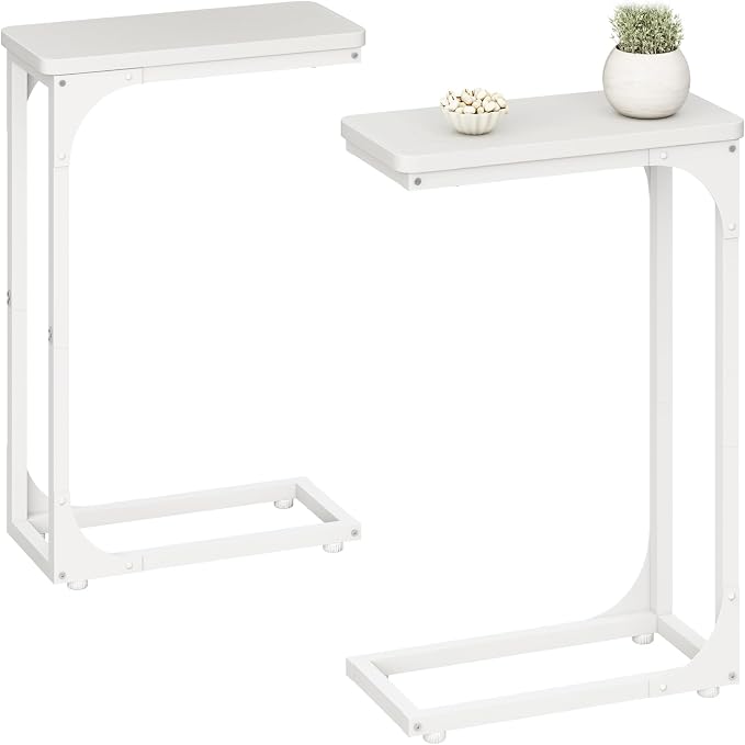 QEEIG Narrow C Shaped Side Table Set of 2 Living Room Sets Slim Couch Tray by QEEIG