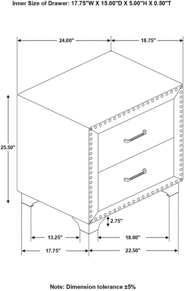 Pemberly Row Contemporary Upholstered 2-Drawer Nightstand, Soft Grey Velvet - Image 3