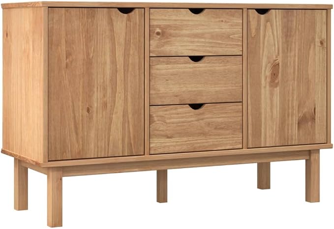 Scandinavian Sideboard with 3 Drawers and 2 Doors in Warm Brown Solid Pine Wood - Image 3