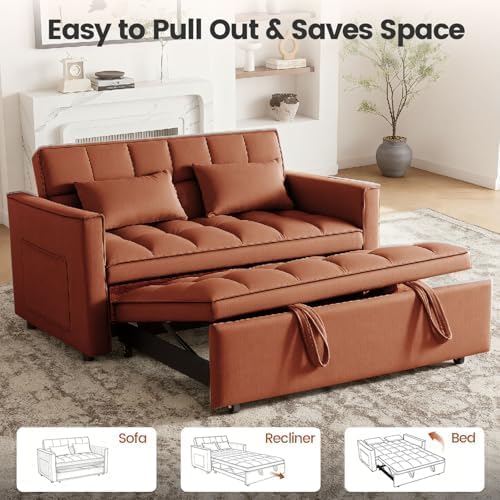 3 in 1 Convertible Sofa Bed, Velvet Fabric Loveseat Sleeper Couch, Modern Pull - Image 6