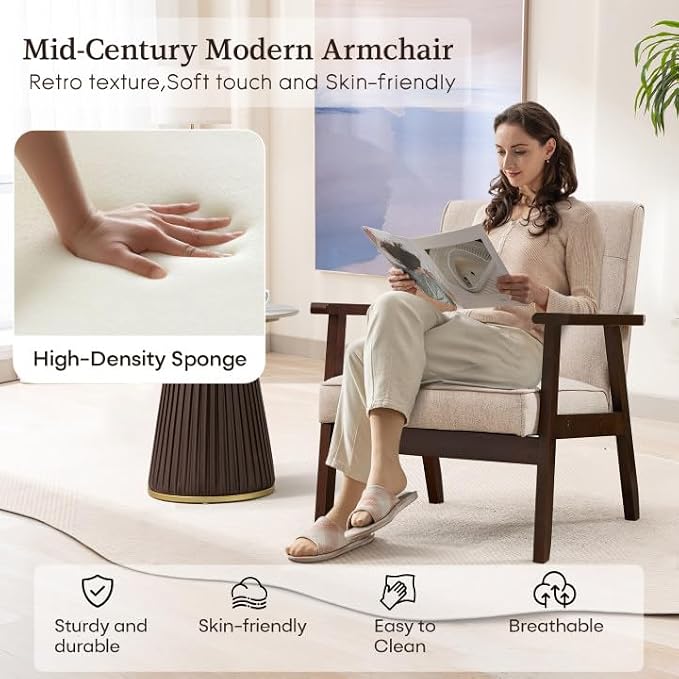 Bonzy Home Mid-Century Modern Accent Chair, Upholstered Fabric Armchair - Image 3