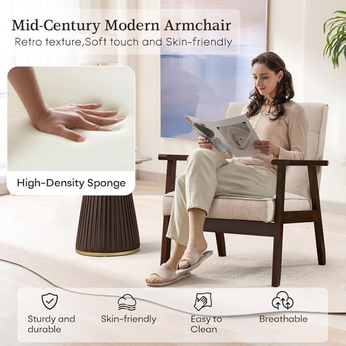 Bonzy Home Fabric Mid-Century Modern Accent Chair Set of 2, Upholstered Armchair - Image 3