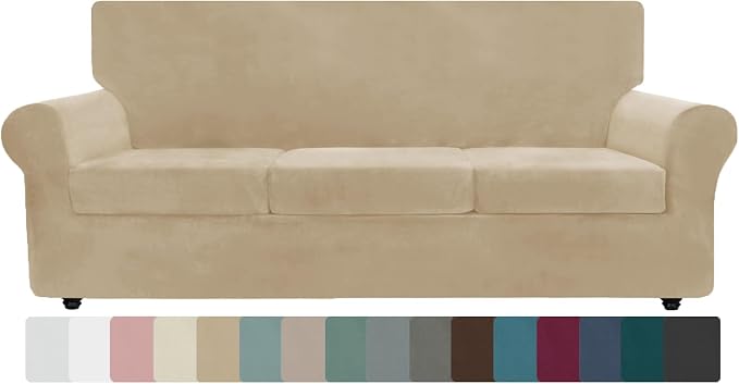 ZNSAYOTX Oversized Velvet Couch Cover 4 Piece Stretch Sofa Covers by ZNSAYOTX