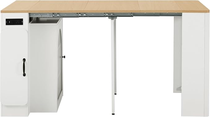 Extendable Dining Table with 3 Removable Middle Leaves, Mobile Rolling Island - Image 8