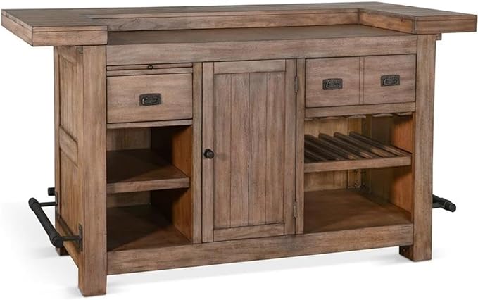 Pemberly Row Set of 3 Natural Brown Wood Bar Unit and 2 Backless Swivel Barstool - Image 4