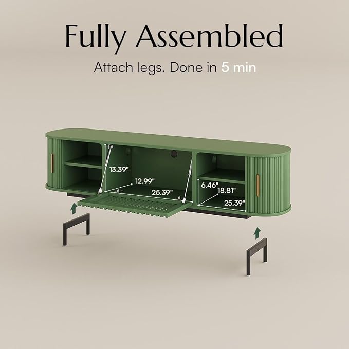 POVISON Fully-Assembled Modern Green TV Stand - Image 5