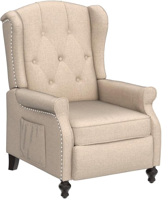 Wingback Chair with Massage and Heat, Tufted Fabric Pushback Recliner Chair - Image 5