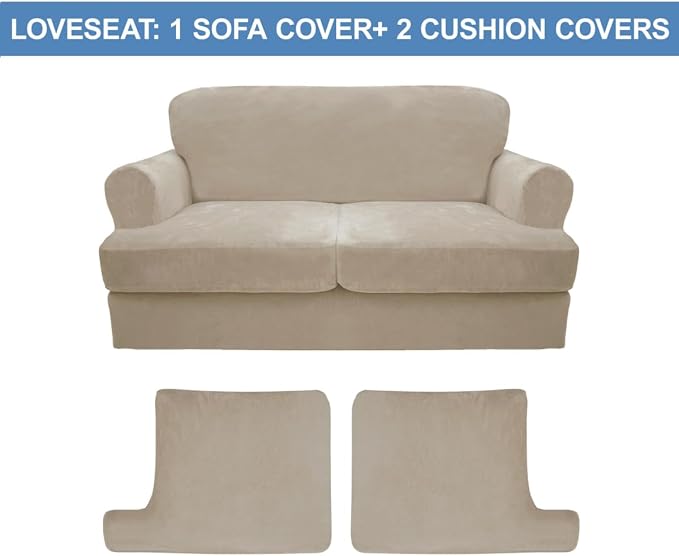 CUCRAF Cushion Sofa Cover 3 Piece Slipcovers, Soft Thick Velvet Couch Cover - Image 5