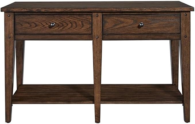 MAKLAINE Wood Transitional Sofa Table, Dark Brown Oak Finish, Poplar Solids and - Image 5