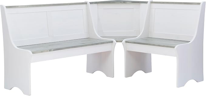 Linon Jackie Two Tone Pine Wood Coastal Corner Dining Nook in Graywash/White - Image 5