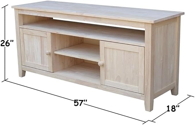 Entertainment TV Stand with 2 Doors Unfinished Solid Parawood 57"W x 18"D x 26"H - Image 10