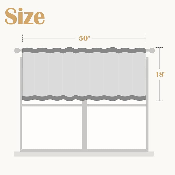 jinchan Linen Valance Curtain Striped Grey Small Window Curtain Double Layer - Image 9