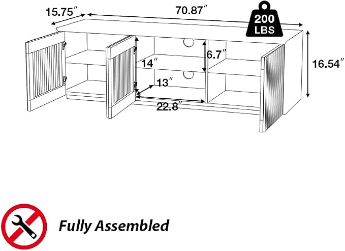 POVISON Full Assembled Mid Century Modern TV Stand, Wood Slatted Media Console - Image 7