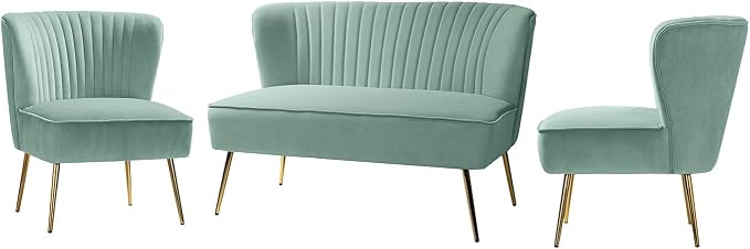 HULALA HOME 3 Piece Velvet Living Room Furniture Set, Modern Comfy Upholstered - Image 3