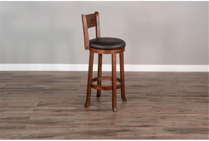 Pemberly Row Set of 3 Polished Brown Wood Bar Unit & 2 Swivel Barstool - Image 5