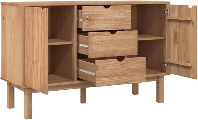 Scandinavian Sideboard with 5 Compartments, 3 Drawers and 2 Solid Wood Doors in - Image 5