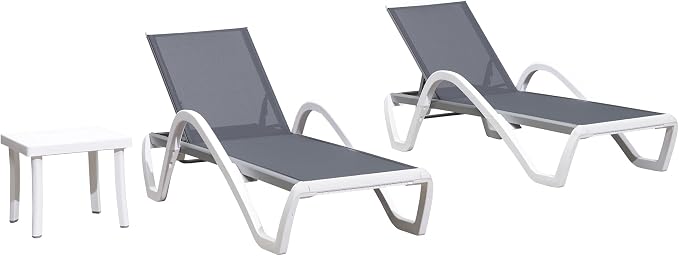 PURPLE LEAF Patio Chaise Lounge Chair Set of 3 Outside Aluminum Plastic by PURPLELEAF