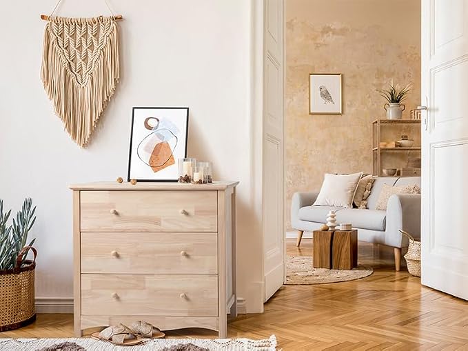 VINGLI Unfinished Solid Wood Dresser Color DIY, 3 Drawer Dresser, Natural - Image 10