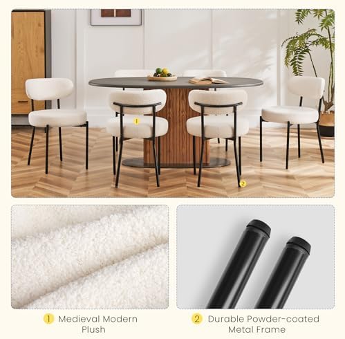 DUMOS Dining Chairs Set of 2, Mid Century Modern Chair Round Upholstered Curved - Image 5
