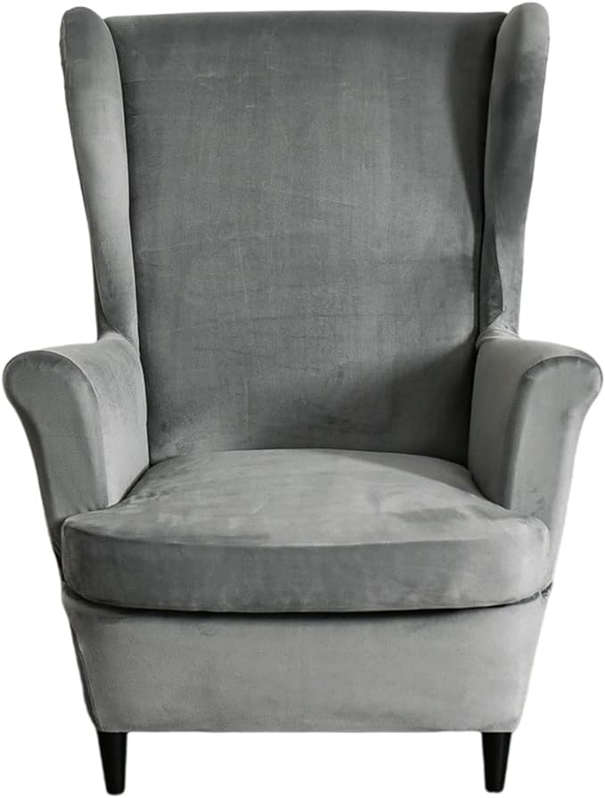 HAOYONG Velvet Wingback Armchair Covers 2-Piece Elastic Stretch Wingback Chair by HAOYONG