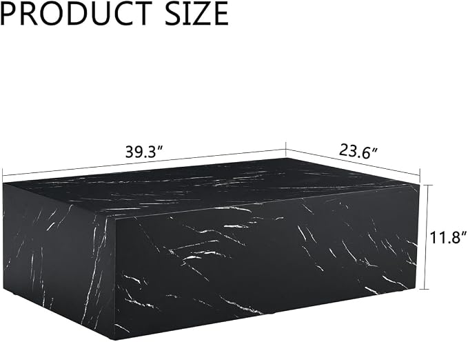 Coffee Table Living Room Table, Modern Black Faux Marble Center Couch Table - Image 2