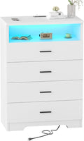 FJTJBSI Dresser with Power Outlets and LED Lights Wooden 4 Drawer Dresser with by FJTJBSI
