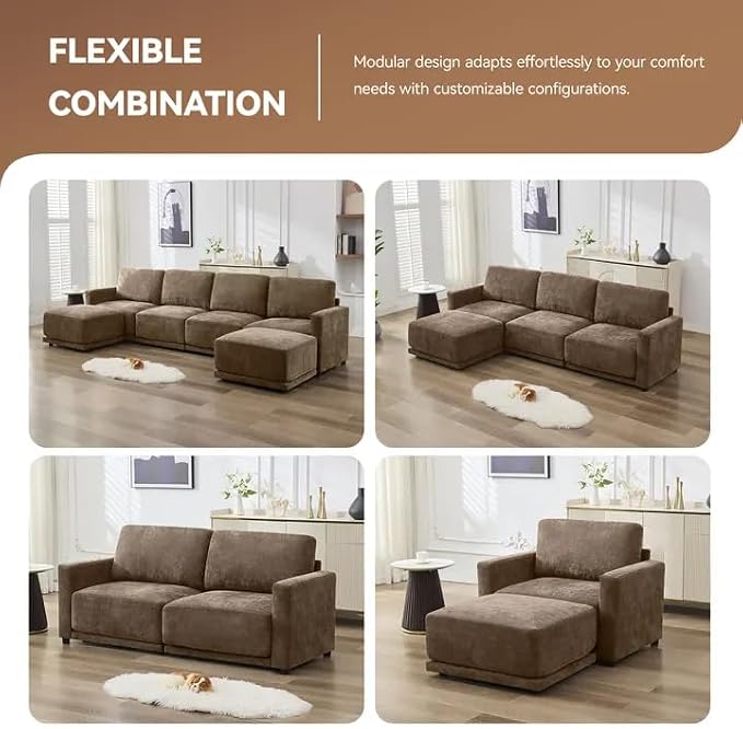 143.8" Modular U Shaped Sofa, Oversized Sectional Cloud Couch, 6 Seater Deep - Image 5
